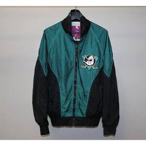 Vintage 90s Anaheim Mighty Ducks Pro Player Jacket Teal Black NHL Size M Korea